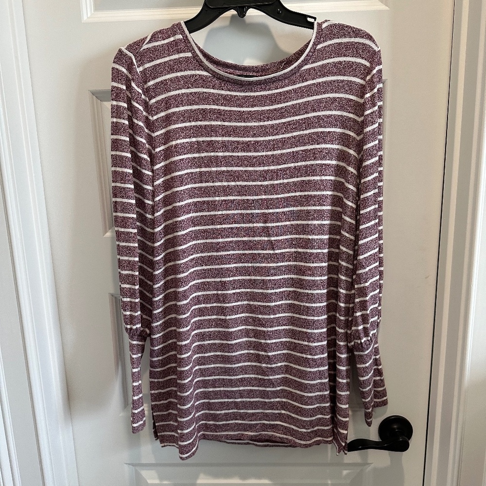 NWT Ann Taylor burgundy & white stripe long sleeve medium